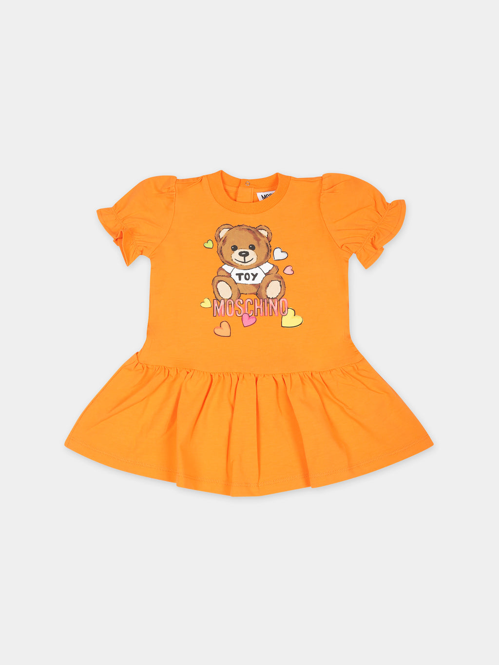 Orange dress for baby girl with Teddy Bear and hearts